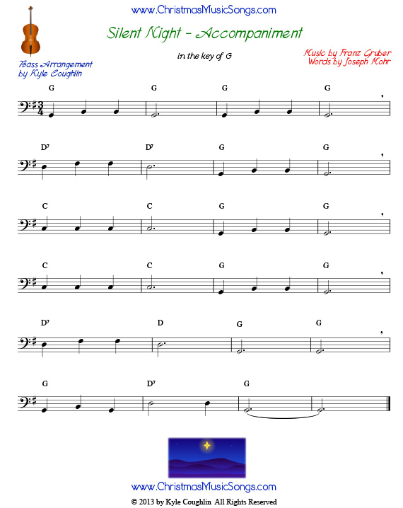 Bass accompaniment for Silent Night in the key of G