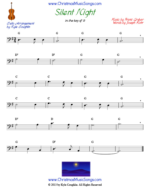 Silent Night for cello, in the key of G