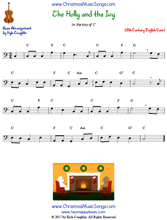 The Holly and the Ivy for bass, arranged to play along with strings, woodwinds, and brass.
