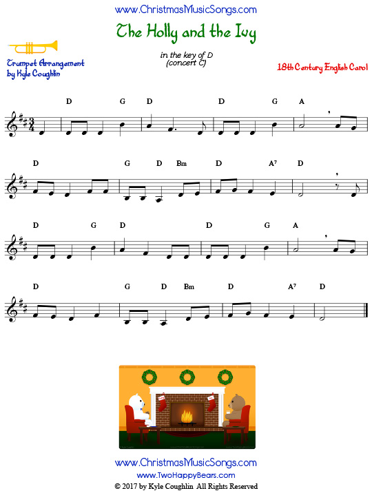 The Holly and the Ivy trumpet sheet music solo.