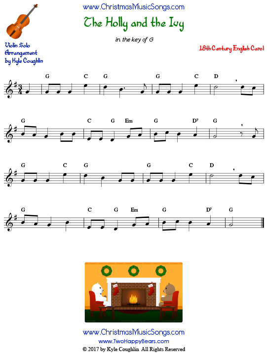The Holly and the Ivy violin sheet music solo.