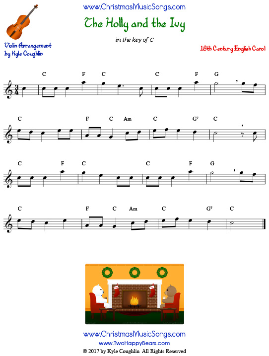 The Holly and the Ivy for violin, arranged to play along with strings, woodwinds, and brass.