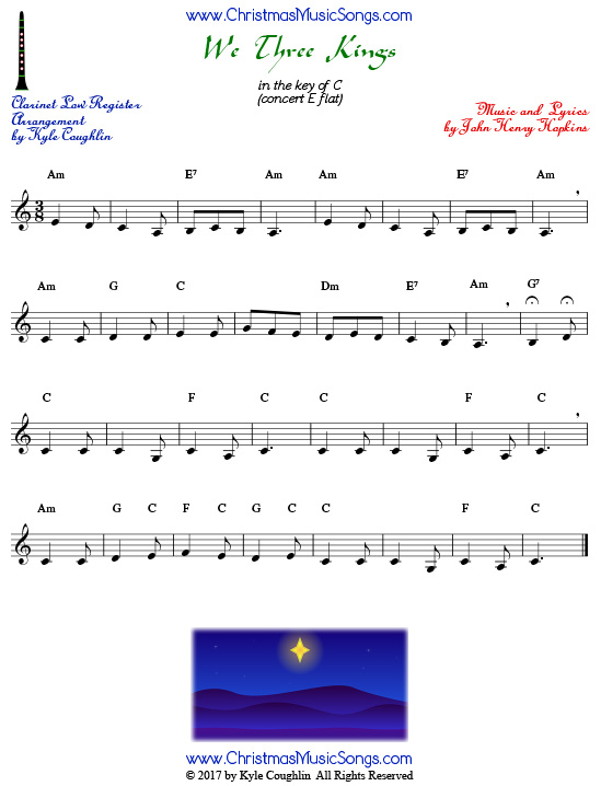 Lower register version of We Three Kings for clarinet.