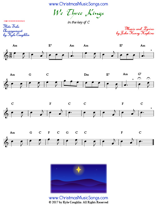 We Three Kings sheet music for solo flute.