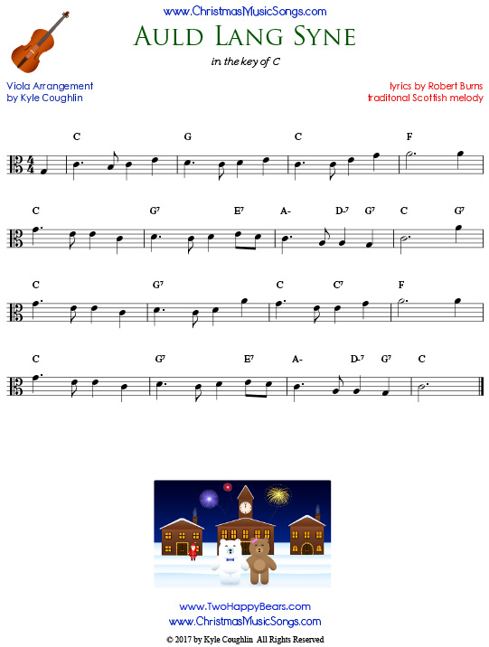 Auld Lang Syne for viola, arranged to play along with strings, woodwinds, and brass.