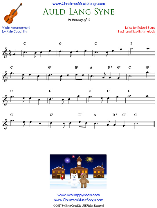 Auld Lang Syne for violin, arranged to play along with strings, woodwinds, and brass.