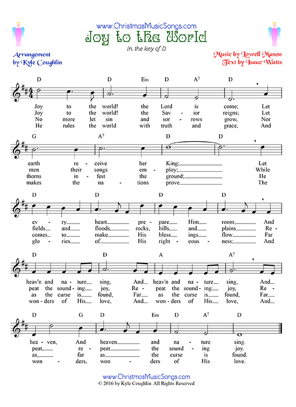 Joy to the World sheet music with lyrics