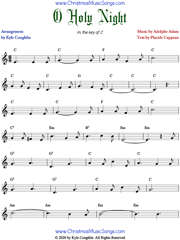 O Holy Night Christmas Carol Free Sheet Music